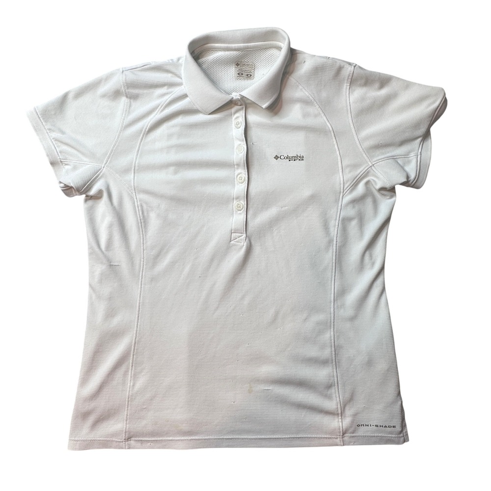 Columbia Polo Shirt Womens Medium White PFG Omni-Shade SS Performance Fishing